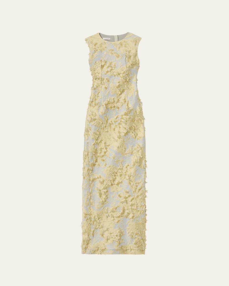 Sleeveless Metallic Fringe Jacquard Gown